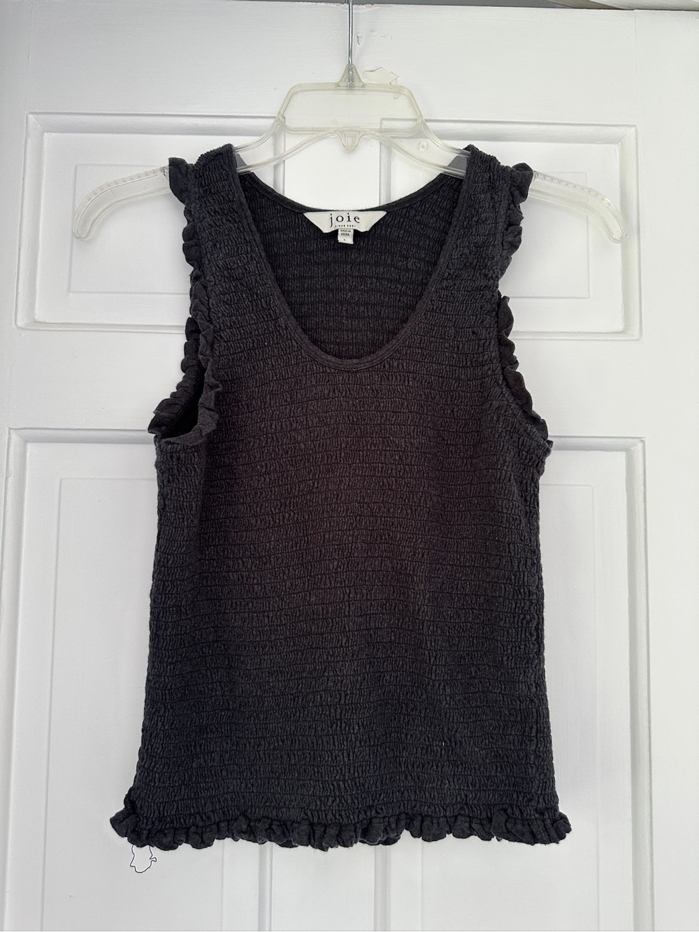 Joie Ruched Black Ruffle Edge Tank Top in Size Large